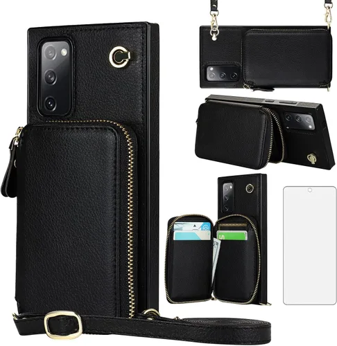 Asuwish Funda de teléfono para Samsung Galaxy S20 FE 5G de 6.5 pulgadas con protector de pantalla y soporte para tarjetas con cremallera, soporte de