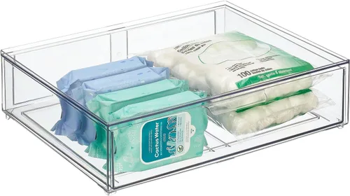 Miniatura 8 de mDesign Contenedor organizador de almacenamiento de baño apilable de plástico ancho con cajón extraíble para gabinete, tocador, estante, armario