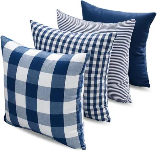 Miniatura 28 de CARRIE HOME Juego de 4 fundas de almohada a cuadros blancos y negros de 18 x 18 pulgadas para exteriores, decoración de granja a cuadros de búfalo