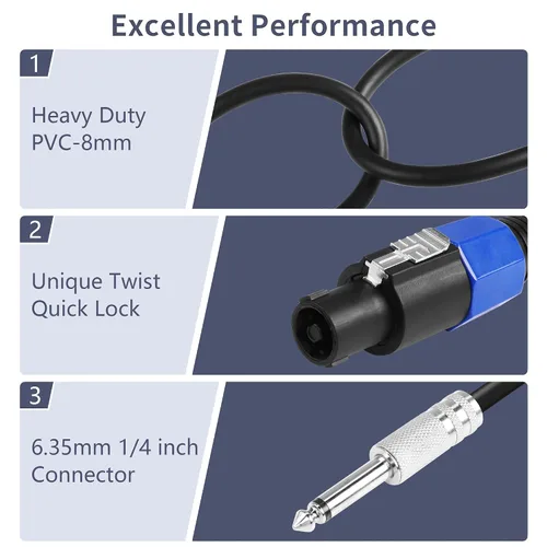 Miniatura 2 de CERRXIAN Cables de altavoz de 6 pies y 5.9 ft a macho de 1/4 de pulgada, cable de conexión profesional para conector TS de 0.250 in, cable