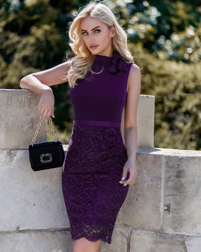 Miniatura 4 de Miusol Women's Retro Half Collar Contrast Floral Lace Cocktail Party Dress