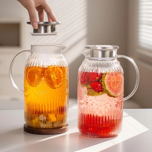 Miniatura 6 de Bandesun Jarra de vidrio con tapa, 68 onzas/2 litros, paquete de 2 jarras de agua vintage, jarra de agua de vidrio para preparación fría, café