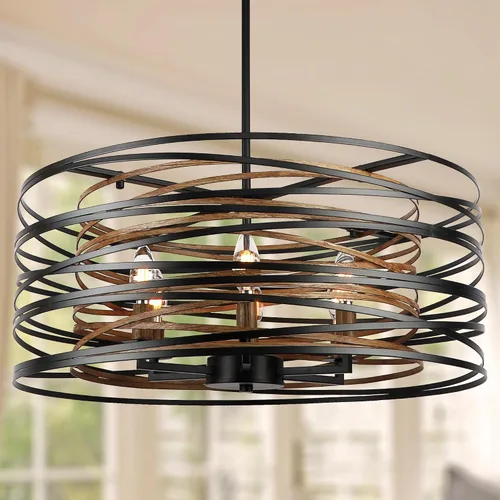 Miniatura 12 de ACNKTZ Lámpara Colgante de Tambor de 12.6'', Luminaria Colgante, Candelabro Retro Semi Empotrado, Candelabros Plateados para Comedor Dormitorio