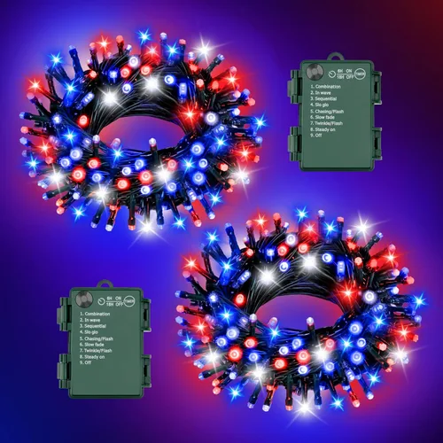 Miniatura 13 de Luces de Cadena de Halloween Total 100LED Operadas por Batería Exteriores 8 Modos con Temporizador 16.4Pies*2, 50LED*2 Luces de Hadas Impermeables