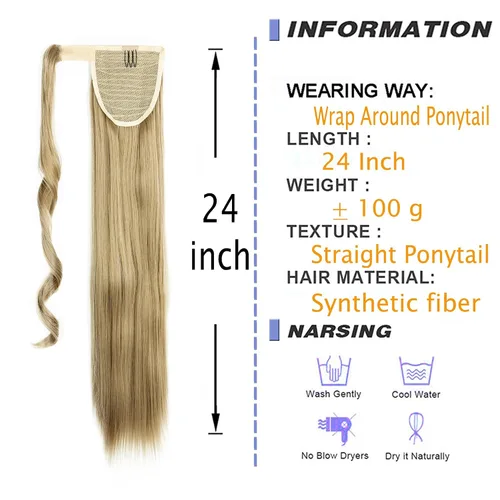 Miniatura 6 de OMGREAT Extensión de cola de caballo de 24 pulgadas, extensiones de cabello largo y lacio para mujer, cola de caballo sintética envolvente