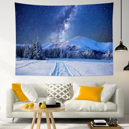 Miniatura 4 de HVEST Tapiz de cielo estrellado, nieve, montaña, para colgar en la pared, bosque de pinos, tapices para dormitorio, sala de estar, decoración
