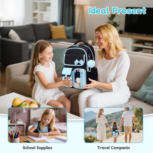 Miniatura 8 de Mochila para niñas, mochila escolar para niñas, bonita mochila con lazo para niñas, niños y adolescentes, para estudiantes de escuela primaria