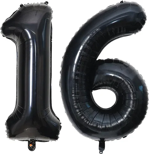 Miniatura 24 de Globos de 40 pulgadas negros con número 0 de helio, globos negros gigantes con número 0 para decoraciones de fiesta de cumpleaños, aniversario, baby