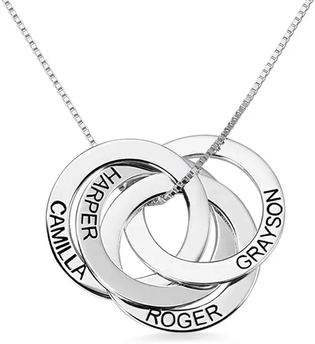 Getname Necklace Collar de anillo ruso grabado personalizado con nombre de la familia, plata de ley 925, joyería para el día de la madre, 2 nombres