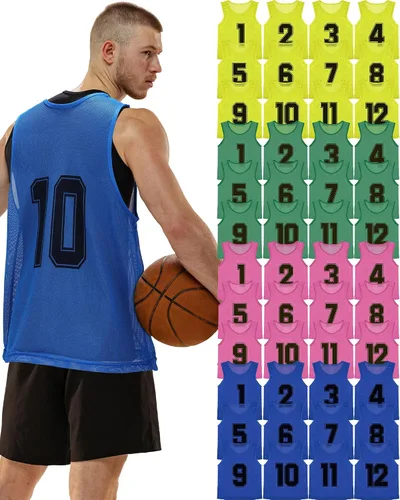 Miniatura 11 de Suhine 48 Piezas Petos para Deportes Doble Fútbol Petos de Entrenamiento Chalecos de Scrimmage de Malla Baloncesto Equipo Práctica Camiseta