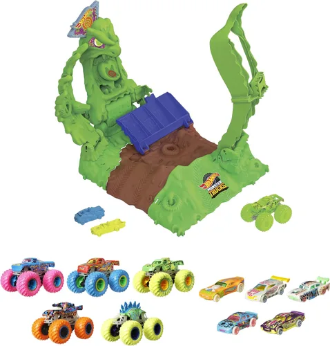 Miniatura 7 de Hot Wheels Monster Trucks Arena Smashers - Juego de Gunkster que brilla en la oscuridad con 1 camión de juguete Gunkster que brilla en la oscuridad