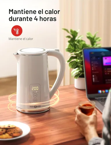 Miniatura 8 de Hervidor eléctrico con control de temperatura, hervidor de té eléctrico grande de 1.7 L, caldera de agua caliente de 4 horas con 6 preajustes