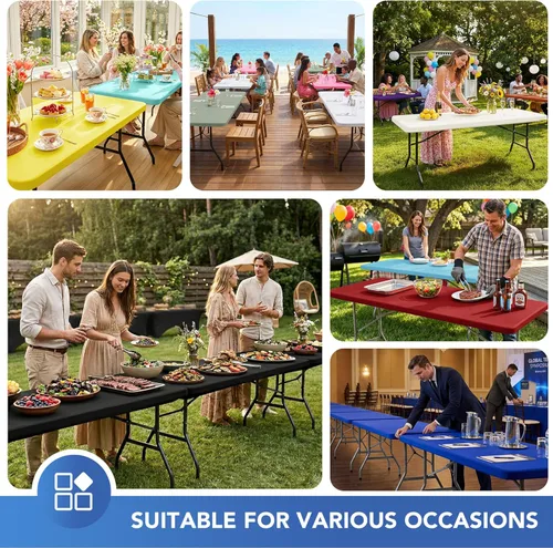 Miniatura 5 de Mantel de elastano para mesas rectangulares de 6 pies, paquete de 4 unidades, color azul aguamarina, para picnic al aire libre, manteles elásticos
