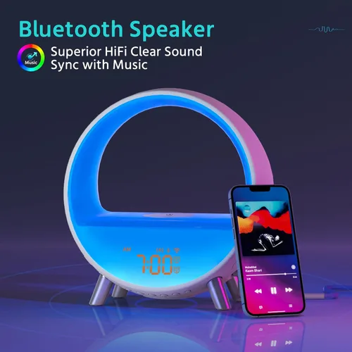 Miniatura 4 de MOMILLA Reloj despertador Sunrise con estación de carga inalámbrica de 15 W, altavoz Bluetooth y máquina de ruido blanco, luz de despertador