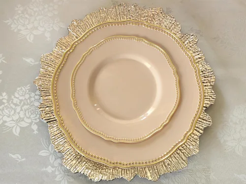 Miniatura 6 de OCCASIONS" Paquete de 50 platos (25 invitados) - Juego de platos de plástico desechables resistentes para fiestas de boda - 25 x 10.25'' para cena