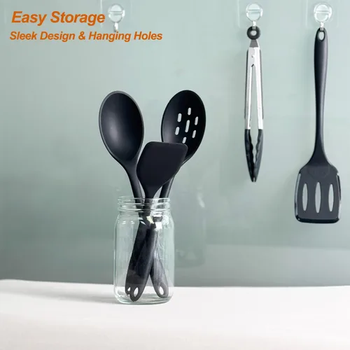 Miniatura 3 de Juego de utensilios de cocina de silicona, espátulas y cucharas antiadherentes grandes y resistentes al calor para cocina, ideales sin BPA