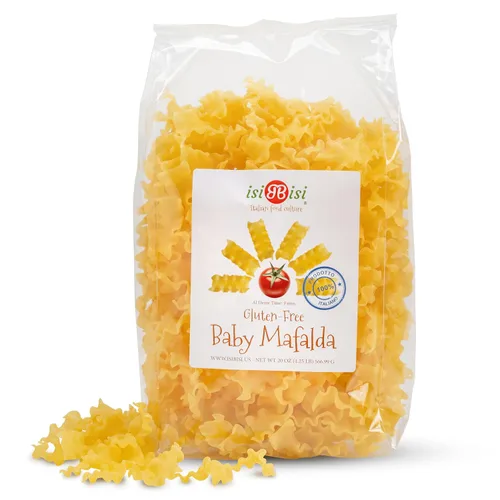 isiBisi Pasta Mafalda para bebé sin gluten, 1.25 libras, mini fideos de lasaña hechos con harina de maíz y arroz, vegano, sin OMG, fabricado en