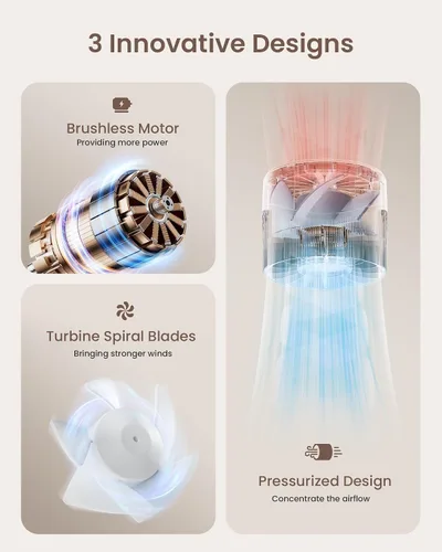 Miniatura 3 de Mini ventilador turbo portátil de mano, dispositivo de enfriamiento personal de alta velocidad de 4 velocidades [máximo 16 horas], bolsa recargable