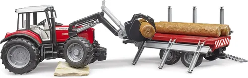 Miniatura 5 de bruder 02046 Massey Ferguson 7480 con cargador frontal y remolque de madera