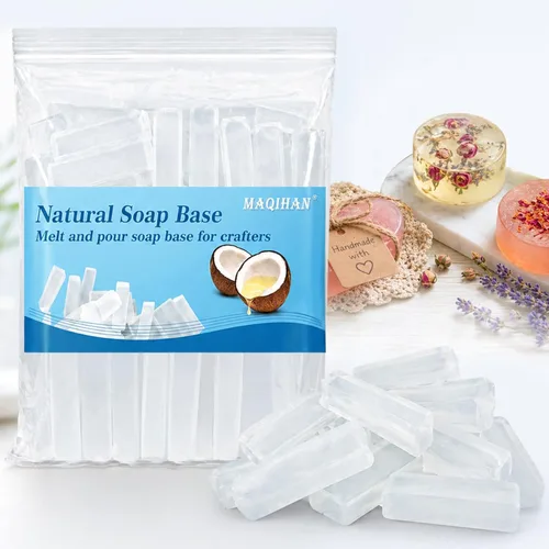 MAQIHAN Base de Jabón Natural 14.8oz - Base de Glicerina Transparente para Hacer Jabón, Derretir y Verter, Orgánica, Aditivos Espumosos, Inodoros,