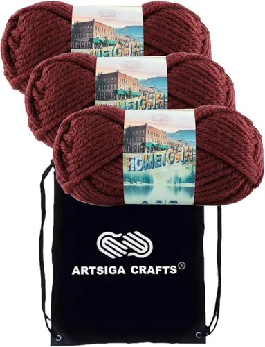 Miniatura 79 de Lion Brand Hometown New York White 135-100 (3 madejas - mismo lote de tinte) #6 S Bulky - Hila acrílica para crochet y tejer con bolsa para proyectos