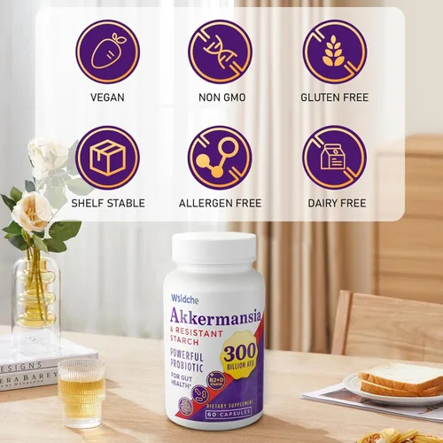 Miniatura 5 de 300 mil millones de probióticos AFU Akkermansia Suplemento para mujeres y hombres, Akkermansia Muciniphila para Akkermansia, digestivo, intestino