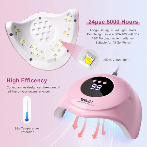 Miniatura 3 de WEVILI Lámpara de uñas LED UV, secadora de uñas de 72 W para esmalte de gel con 24 cuentas LED, 3 temporizadores, lámpara de uñas profesional