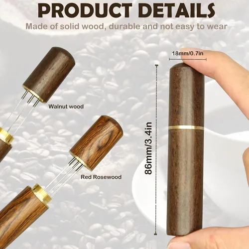 Miniatura 6 de 2 herramientas de distribución de espresso, herramienta agitadora de espresso con mango de madera natural y base, agitadores de café expreso de 5