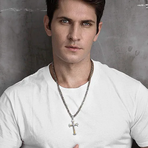 Miniatura 5 de Trendsmax - Collar con colgante de cruz para hombre, acero inoxidable, cadena bizantina de 22 24 26 28 30 pulgadas