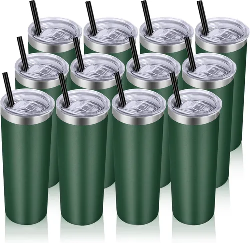Miniatura 16 de VEGOND - Vaso delgado de acero inoxidable de 20 oz con aislamiento al vacío con tapa y pajita, taza de café de doble pared, taza de viaje