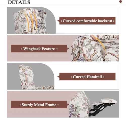Miniatura 6 de Silla reclinable giratoria, mecedora deslizante para guardería, silla reclinable floral con respaldo de ala, silla reclinable en liquidación, silla