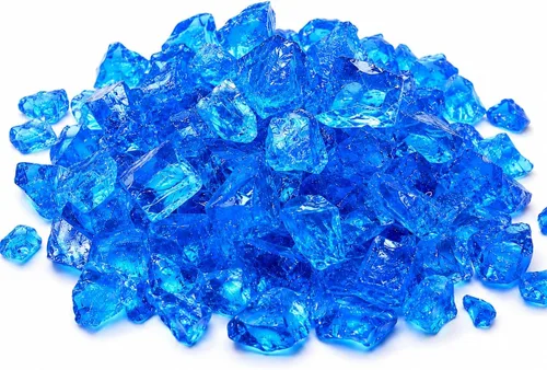 Miniatura 31 de GRISUN Vidrio de Fuego Azul Aguamarina para Hoguera, Rocas de Vidrio Templado Reflectante de Alto Brillo de 1/4 de Pulgada para Chimenea de Gas