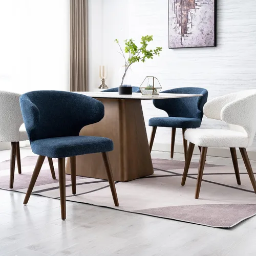 Miniatura 6 de HNY Juego de 2 sillas de comedor modernas de mediados de siglo, sillas de comedor tapizadas con respaldo de ala, sillas laterales de lino con patas
