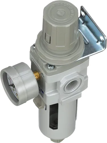 Miniatura 7 de PneumaticPlus SAW300-N03BG Filtro Regulador de Aire Comprimido Combo Piggyback 3/8" NPT - Tazón de Polímero, Drenaje Manual, Soporte, Manómetro
