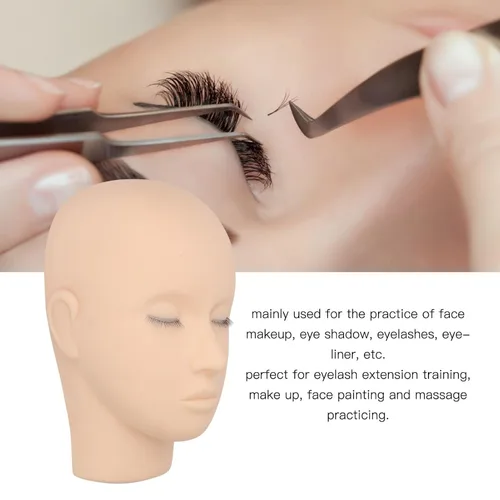 Miniatura 3 de Cabeza de maniquí de pestañas, cabeza de maniquí de extensión de pestañas, cabeza de práctica de goma de maquillaje de 3 capas, cabeza de muñeca