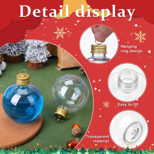 Miniatura 6 de Baluue Botellas de leche de plástico, 10 bolas de alcohol de Navidad, bola de adornos rellenables para árbol de Navidad de 8.5 fl oz, bombillas