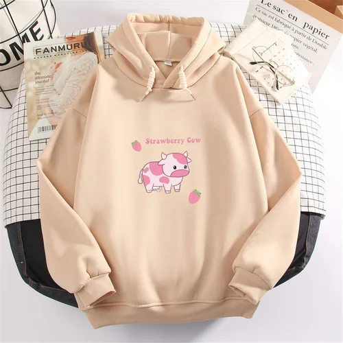 Miniatura 4 de KEEVICI Sudaderas con capucha para mujer, con estampado de vaca de fresa, casual, mullida
