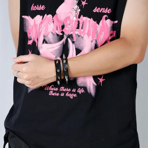 Miniatura 4 de Manfnee Pulsera de cuero punk, pulsera trenzada con remaches para hombres y mujeres, ajustable