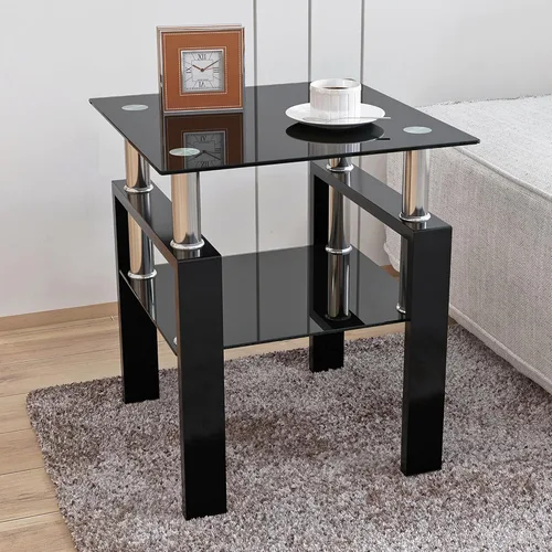Mesa auxiliar de vidrio moderna para sofá, mesa de centro pequeña, mesa de centro negra, mesa de sala de estar, mesita de noche cuadrada, muebles