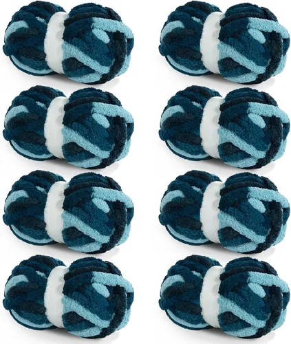 Miniatura 27 de HOMBYS Paquete de 8 hilos gruesos gigantes para tejer a ganchillo/tejer a mano, súper voluminosos, grandes, suaves, esponjosos, tie dye de felpa