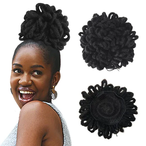 DreadLocks Chignons Afro High Puff Cola de Caballo con Cordón Moño de Cabello Postizos Faux Locs Chignons con Clip Cola de Caballo para Mujeres
