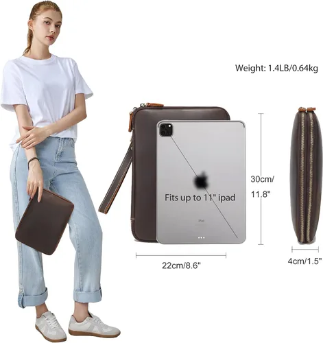 Miniatura 2 de LANNSYNE Bolsa de accesorios de cable de viaje de cuero de grano completo, organizador electrónico, estuche de almacenamiento de doble capa