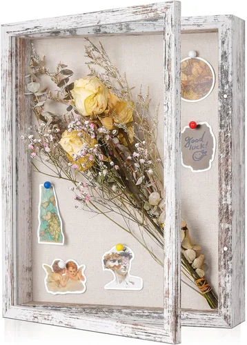 Miniatura 24 de Marco de caja de sombra pequeña de 5 x 5 con parte trasera de lino, resistente vitrina de memoria de flores, imágenes, medallas y más, color negro