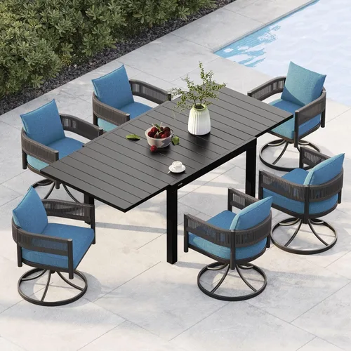 Miniatura 20 de Juego de comedor al aire libre Grand Patio de 5 piezas para 4, sillas de patio fijas de mimbre tejido metálico con cojines engrosados y 1 mesa