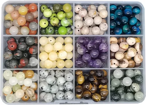 252 piezas de cuentas de piedra redondas naturales de 0.31 pulgadas, cuentas de piedras preciosas sueltas, tamaño del agujero de 0.039 pulgadas,