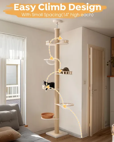 Miniatura 10 de Veehoo Altura del árbol para gatos de piso a techo (106-123 pulgadas), ajustable, resistente y alto con postes rascadores de 4.3 pulgadas de grosor