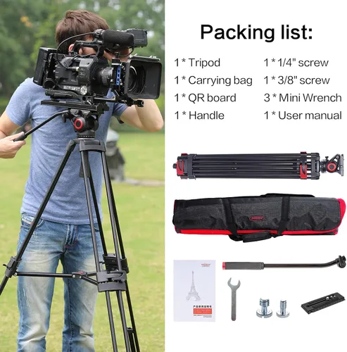 Miniatura 7 de miliboo Trípode para cámara de video, trípode resistente con cabezal fluido, altura máxima de trabajo 76.4 pulgadas, trípode de fotografía de gran