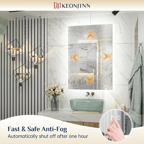 Miniatura 4 de Keonjinn Espejo de baño LED de 24 x 32 pulgadas con retroiluminación, antiniebla, CRI90+ HD regulable sin escalones, alto lumen, montaje en pared
