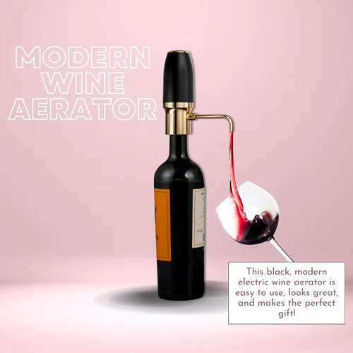 Miniatura 2 de Sip & Shimmer Aireador de vino eléctrico, aireador moderno, dispensador de vino eléctrico, vertedor de vino negro y dorado, bomba de vino
