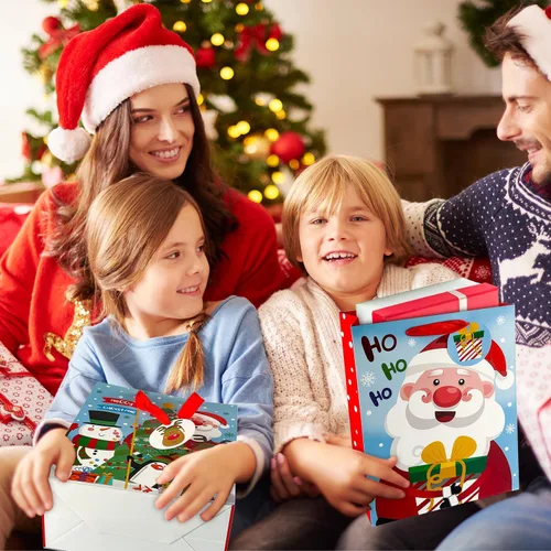 Miniatura 6 de GITMIWS Paquete de 12 bolsas de regalo de Navidad con papel de seda, bolsa de regalo de papel de Navidad grande de 12.6 pulgadas para regalos